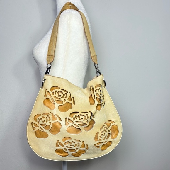 VTG Handmade One of a Kind Artisan Tooled Leather Floral Rose Shoulder Bag Purse - Picture 4 of 16
